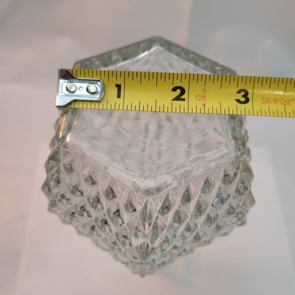 Vintage Glass‎ Decanter Vase Diamond Point Clear Hexagonal Base 9.5 Inch Carafe